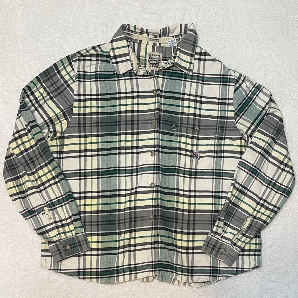 Rough Stock Panhandle Slim Green Flannel Button Down Top Western‎ Country Work